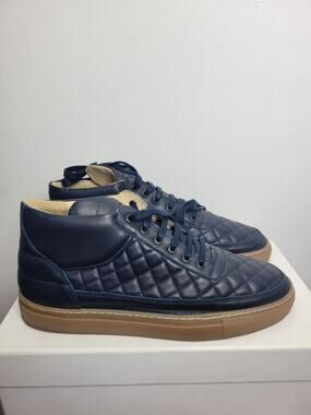 Kith X Filling Pieces Mid Top Navy Quilted Leather Men's Shoes Size Size 7.5